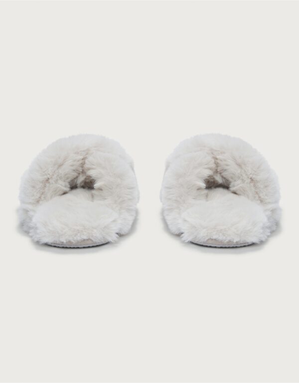 Ivory Plush Cross Slippers
