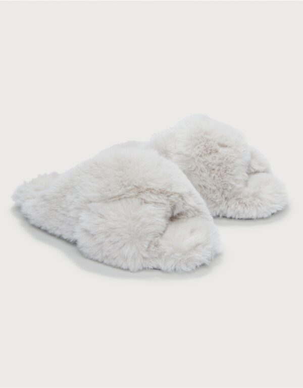 Ivory Plush Cross Slippers