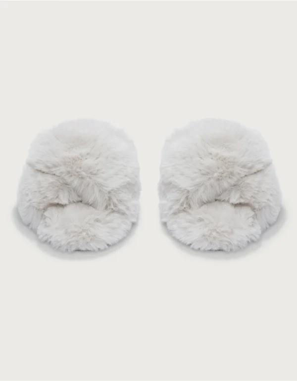 Ivory Plush Cross Slippers