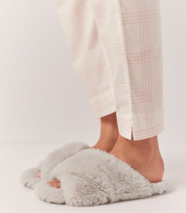 Ivory Plush Cross Slippers