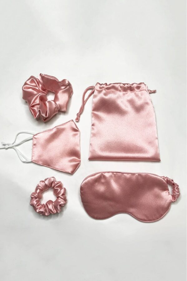 Pink Silk Blend Face & Eye Mask & Scrunchie Set